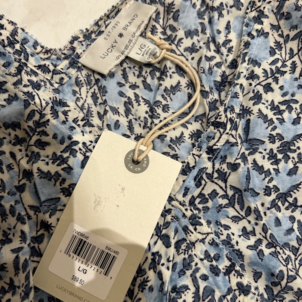 Size Large Blue & White Floral Lucky Brand Summer Dress With Tags - Picture 3 of 3